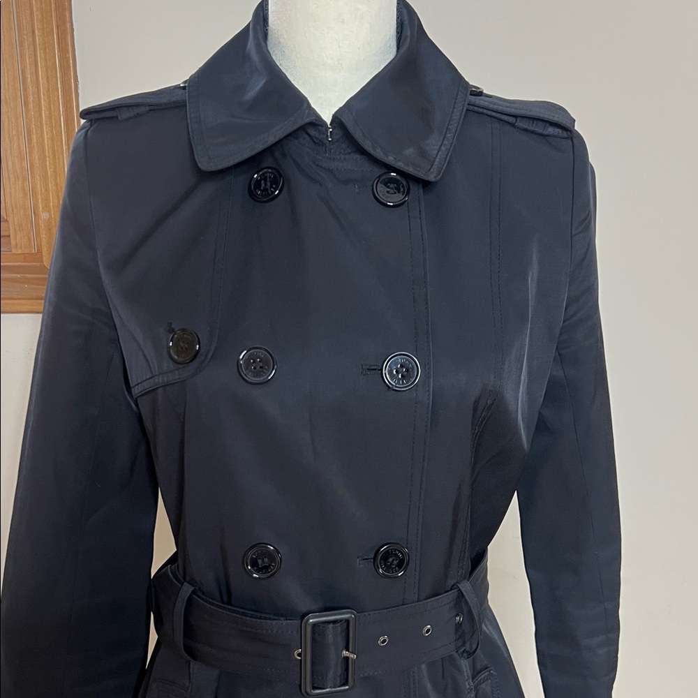 ⬛️🔲◾️Classic Black Double-Breasted Trench Coat with Belt - Picture 4 of 11